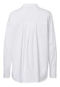 Witte blouse met lange mouwen, een puntige kraag, geplooide achterkant en mouwen met knopen. Gemaakt van een gladde, lichte stof.