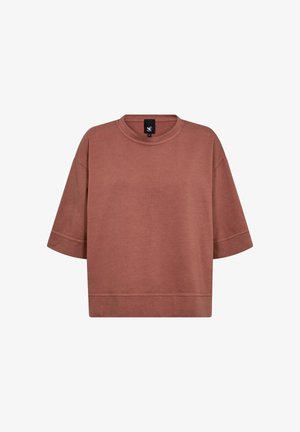 Korte mouwen, loose-fit top in terracotta katoen, met een ronde hals en brede mouwen, voorzien van een subtiele textuur en gestikte zoom.