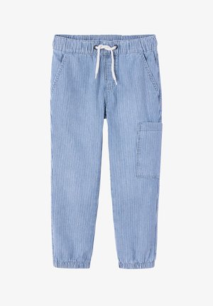 Vertbaudet, VERTBAUDET JUNGEN CARGOHOSE MIT DEHNBUND & KORDEL, BUNDWEITE VERSTELLBAR - Jeans Relaxed Fit - blau gestreift