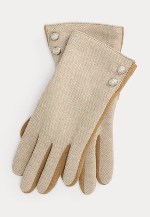 Lauren Ralph Lauren, PLAID BUTTON-TRIM WOOL-BLEND GLOVES - Ръкавици - camel