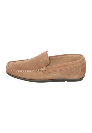 Braune Wildleder-Slipper mit runder Zehenpartie, dekorativer Stickerei und strukturiertem Fußbett. Nahtloses Design für einfaches An- und Ausziehen.