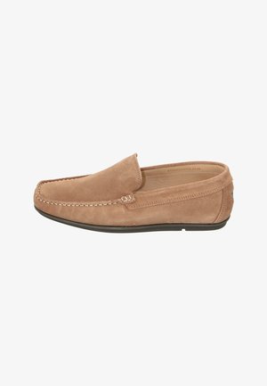 Braune Wildleder-Slipper mit runder Zehenpartie, dekorativer Stickerei und strukturiertem Fußbett. Nahtloses Design für einfaches An- und Ausziehen.