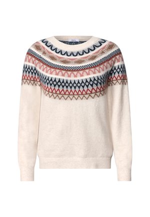 Cecil, ROUND NECK SWEATER WITH A JACQUARD PATTERN - Pullover - oat milk beige melange