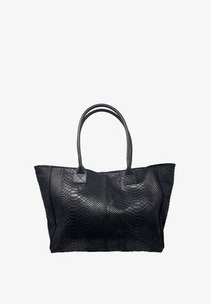 Sac fourre-tout noir avec un motif reptilien texturé. Doté de deux poignées arrondies et d'un design structuré. Fabriqué en matériau simili cuir.