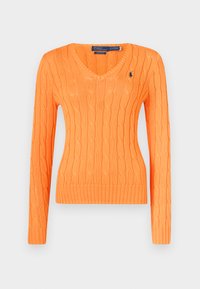 CABLE KNIT COTTON V-NECK SWEATER - Džemperis - sun orange