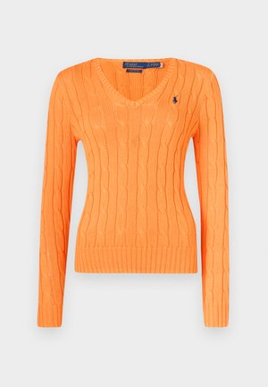 CABLE KNIT COTTON V-NECK SWEATER - Pulover - sun orange