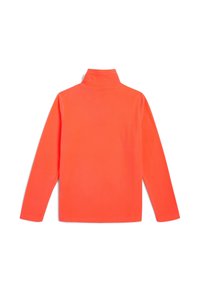Langærmet trøje med høj hals i lys orange, lavet af blødt stof med en glat tekstur og et højt halsdesign. Ingen synlige mønstre eller accenter.