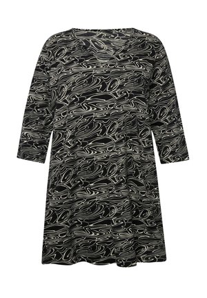 Ulla Popken LONG GOLVEN A-LIJN BLADEREN 3/4-MOUWEN - Langærmet T-shirt - zwart