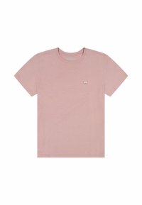 Lys pink bomulds-T-shirt med rund hals, korte ærmer og et lille broderet logo på brystet. Glat tekstur, standard pasform.
