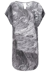 Tunique ample à motif marbré gris et noir, avec manches courtes et encolure en forme de goutte. Confectionnée en tissu léger.