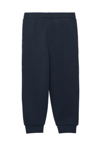 Marineblaue Jogginghose mit elastischem Bund und Bündchen an den Knöcheln, aus weichem Baumwollmischgewebe gefertigt, mit glatter Textur und ohne Muster.