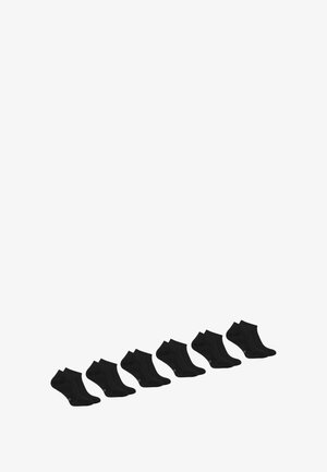 Chaussettes noires de cheville, en mélange de coton, avec une texture lisse et des poignets élastiques. Ensemble de sept sans motifs ni logos visibles.