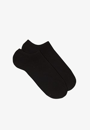 Zwarte enkelsokken van een zacht materiaal, met een gladde textuur en een klassiek ontwerp met elastische boorden voor een veilige pasvorm.
