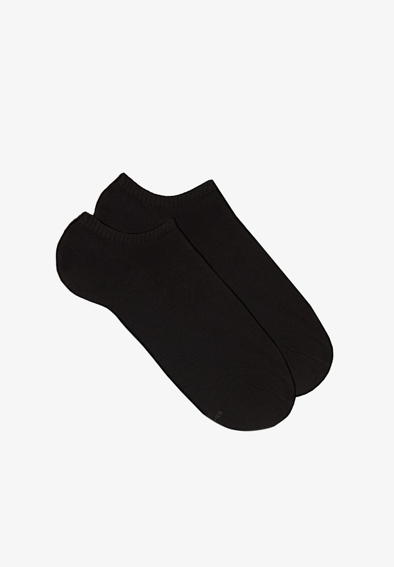 Zwarte enkelsokken van een zacht materiaal, met een gladde textuur en een klassiek ontwerp met elastische boorden voor een veilige pasvorm.