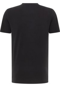 Sort T-shirt med korte ærmer lavet af blødt bomuld, med rund hals og en glat tekstur. Bagsiden viser et simpelt, uornamenteret design.