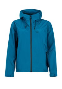 Mėlynos spalvos lengvas švarkas su dviguba užtrauktuku, dviem šoniniais kišenėmis, reguliuojama kapišonu ir elastinėmis rankovėmis. Lygus paviršius ir minimalus logotipo detalizavimas.