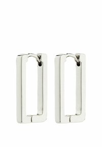 Silver geometric earrings featuring rectangular shapes with a smooth, shiny surface and minimalistic design.