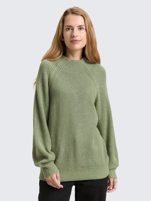 TOM TAILOR MIT STEHKRAGEN - Jumper - pale bark green rib structure