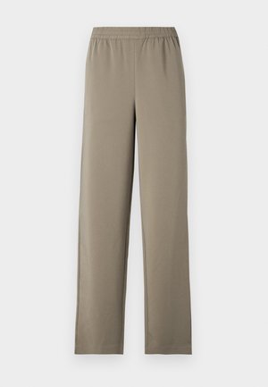 Pull-on trousers in a light khaki color. Made of smooth fabric with an elastic waistband and wide-leg design. No visible patterns or accents.