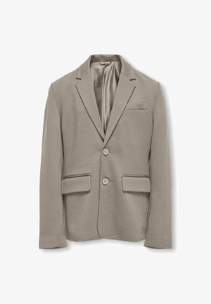 Lys grå blazer lavet af blødt materiale, med enkeltsidet design, to forlommer og en brystlomme. Simpel knaplukning.