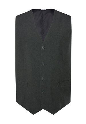 Grå tekstureret vest med V-udskæring, fem knaplukninger, to sidelommer og et glat indre foer. Regular fit design.