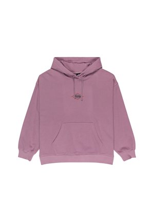 Mikina s kapucňou vo svetlej purpurovej farbe, vyrobená z bavlnenej zmesi, obsahuje klokaní vrecko, rebrované manžety a malé vyšívané logo na hrudi.
