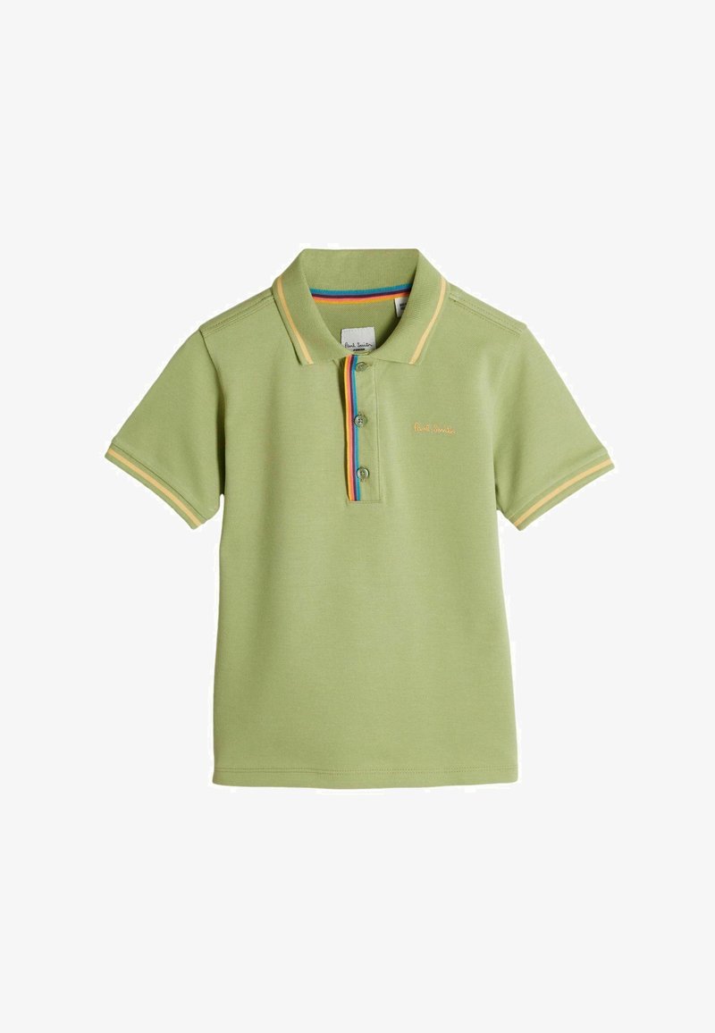 Zelená polokošeľa vyrobená z bavlny, s trojitou manžetou, kontrastným golierom a detailmi na rukávoch, s vyšitým logom značky.