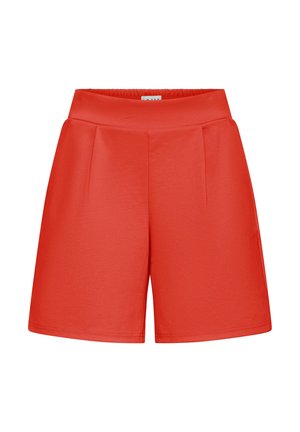 Rote Shorts aus glattem Stoff mit hohem Bund, Falten vorne und einer lockeren Passform. Maßgeschneidertes Design mit sauberen Kanten.