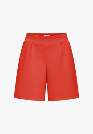 Røde shorts lavet af glat stof med høj talje, folder foran og løs pasform. Skræddersyet design med rene kanter.