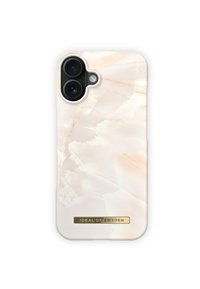 Telefoncover med et glansfuldt, lyserødt marmor mønster, der har et guldfarvet accent med teksten "IDEAL OF SWEDEN." Dobbelt kameraudskæring på toppen.
