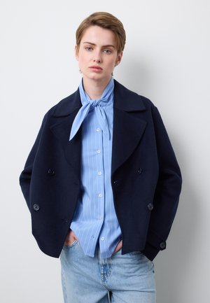 SHORT DOUBLE-BREASTED BLUE WOOL BLEND COAT - Chaqueta fina - blue