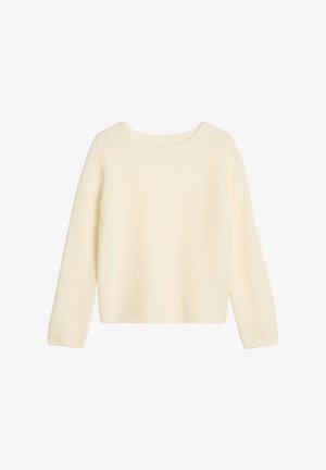 Maglione lavorato a maglia color avorio con maniche lunghe, scollatura a girocollo e una finitura morbida e texture. Orlo dritto, progettato per una vestibilità comoda.