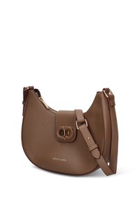 Borsa a tracolla in pelle marrone dalla forma arrotondata, superficie strutturata, chiusura con cerniera e dettaglio decorativo con fibbia. Tracolla regolabile inclusa.