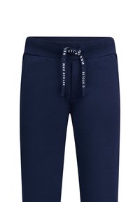 Navyblaue Sweatpants aus weichem Material, mit einem elastischen Bund und einem Kordelzug sowie einer lockeren Passform für optimalen Komfort.