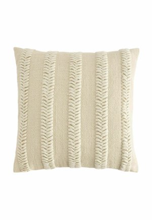 Cream-colored rectangular pillow with textured vertical braided stripes evenly spaced across the surface.