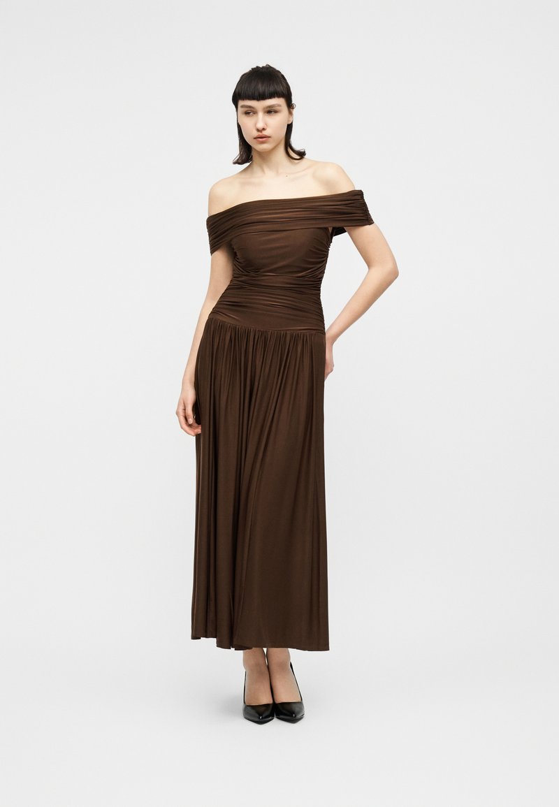 bodycon brown dress Off Shoulder Dress With Long Sleeve in Coco main image 0
