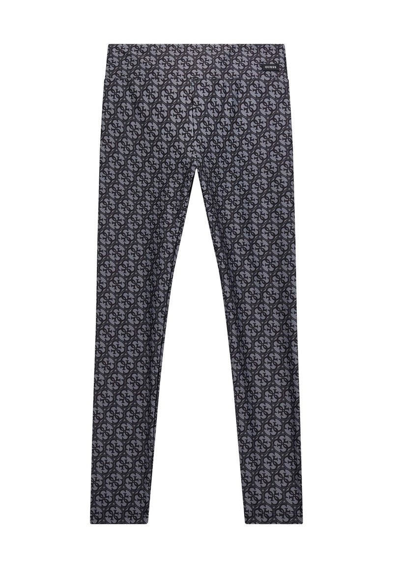 Leggings neri con un intricato motivo a tutto campo di forme interconnesse. Il materiale ha una texture liscia e un design aderente.