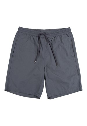 Dark gray casual shorts with elastic waistband, drawstring, and side pockets, laid flat on a white background.