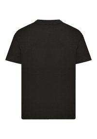 Black short-sleeve t-shirt made of cotton, featuring a round neckline and a plain design without any patterns or accents.
