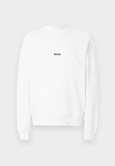 Sweat-shirt blanc à manches longues avec col rond et petit logo noir "MSGM" centré sur la poitrine.