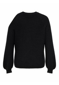 Pull en maille noir avec une silhouette décontractée, des manches raglan et des poignets côtelés. Fini texturé sans logos ni embellissements visibles.