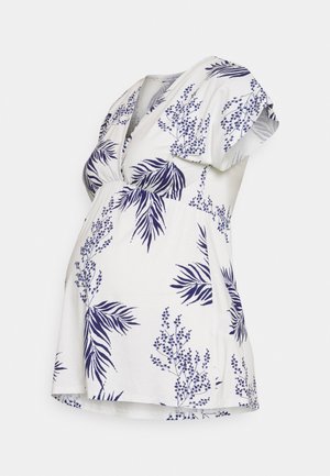 KELLY - Print T-shirt - off white/blue