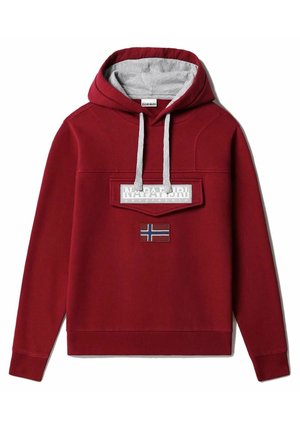 Rode hoodie van een katoenmix, met een grijze binnenkant, voorzak, logo patch en een klein Noorwegense vlagdetail.
