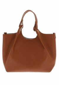Borsa a mano in pelle marrone con superficie testurizzata, forma arrotondata e due manici robusti. Nessuna ferramenta visibile o accenti aggiuntivi.