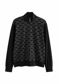 GEOMETIC FLOCKING PRINT QUARTER ZIP NECK  - Pusa - black
