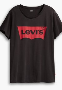 Tricou negru din bumbac, cu mâneci scurte, având un mare logo roșu Levi's într-un design curbat pe față. Gât rotund, croială lejeră.