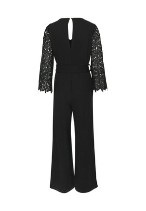 Svart jumpsuit med spetslånga ärmar, V-back, knytbälte i midjan och vida ben. Tillverkad av lättviktig tyg.