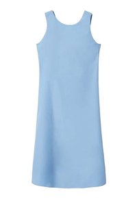 Ärmelloses hellblaues knielanges Kleid mit Rundhalsausschnitt und einem einfachen, glatten Stoffdesign.