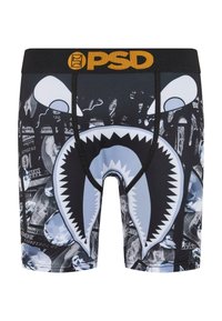 Fekete boxer alsónemű, nagy cápa száj grafikával, gyémánt mintákkal és dollár bankjegy motívumokkal. A derékpánt fekete, arany "PSD" felirattal.