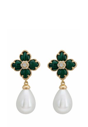 FLOWER CLOVER PEARL DROP MALACHITE  - Ohrringe - white
